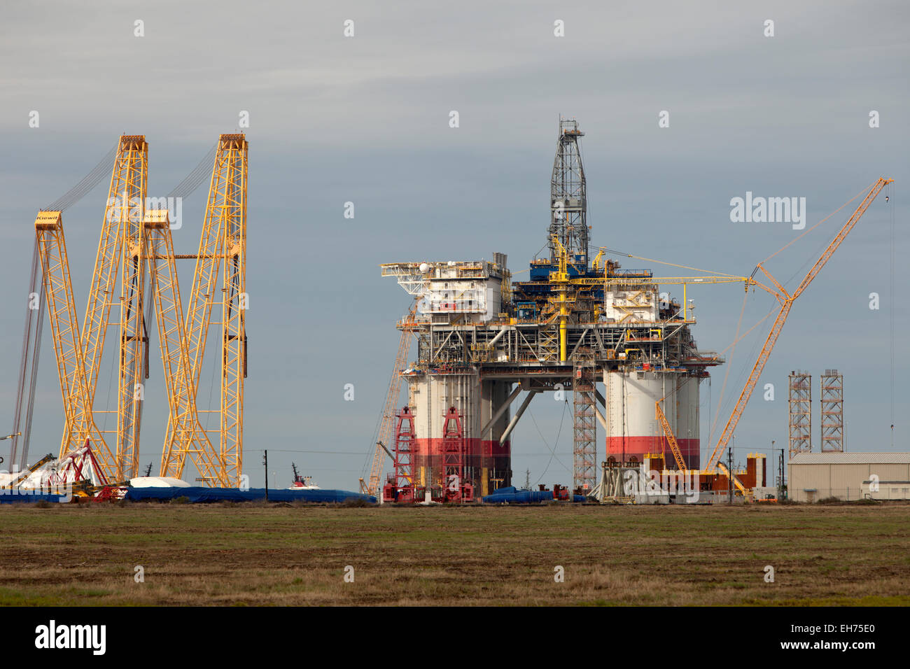 Construction of 'Big Foot' deepwater oil & gas drill platform nearing completion. Stock Photo