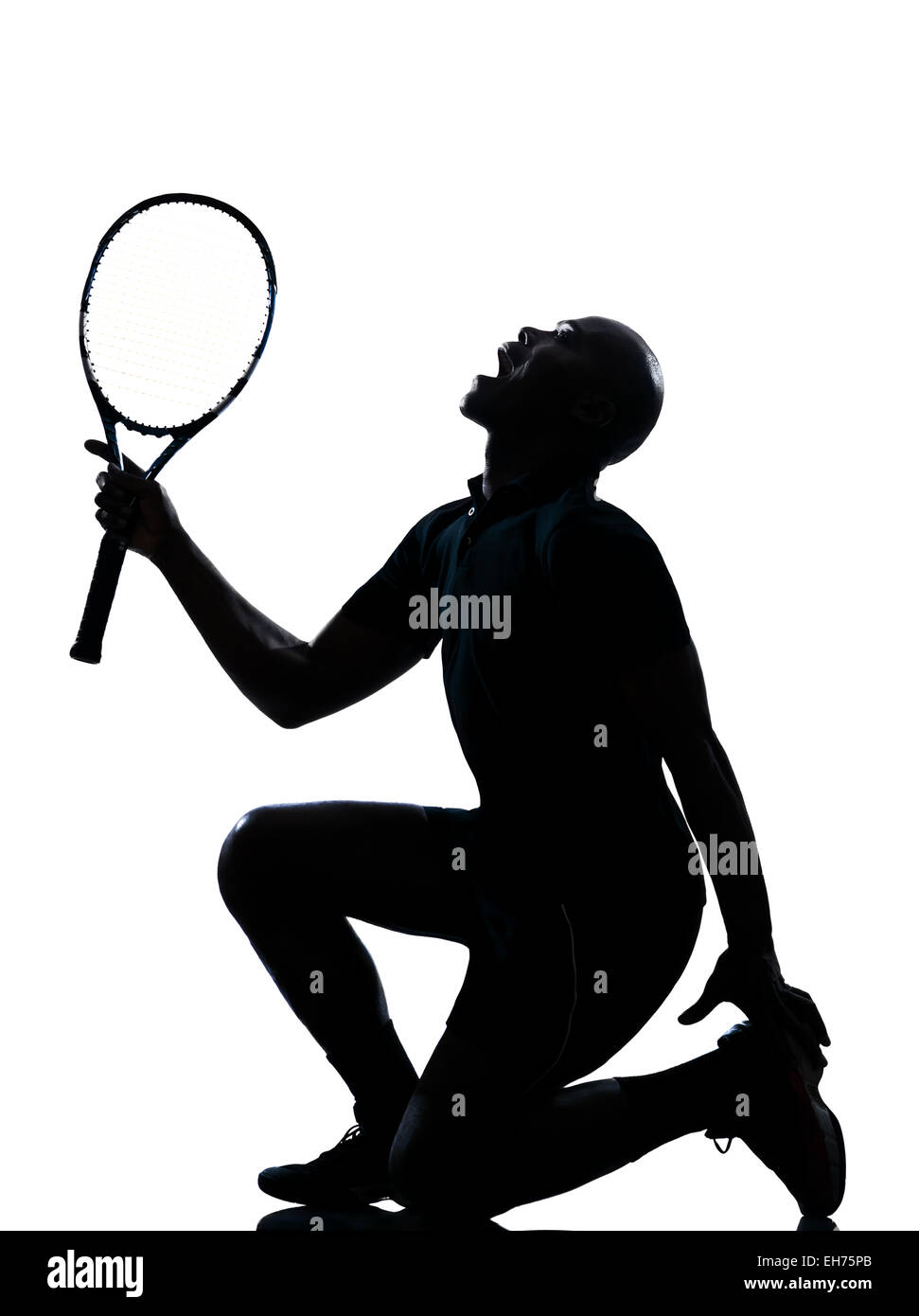 man african afro american playing tennis player on studio isolated on white background Stock Photo