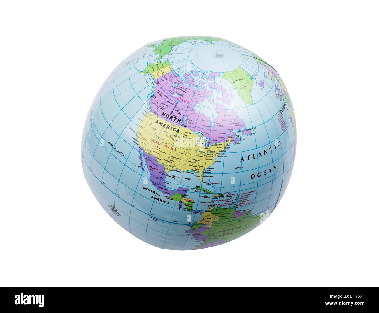 Inflated plastic earth toy showing North America Stock Photo