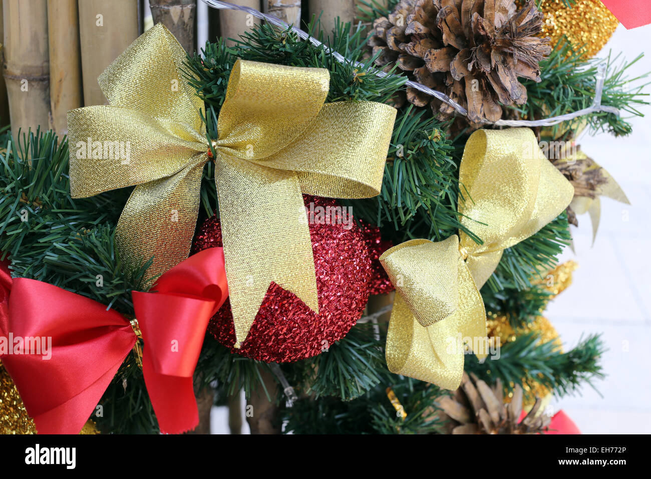 Decorate the Christmas tree for the New Year. Stock Photo