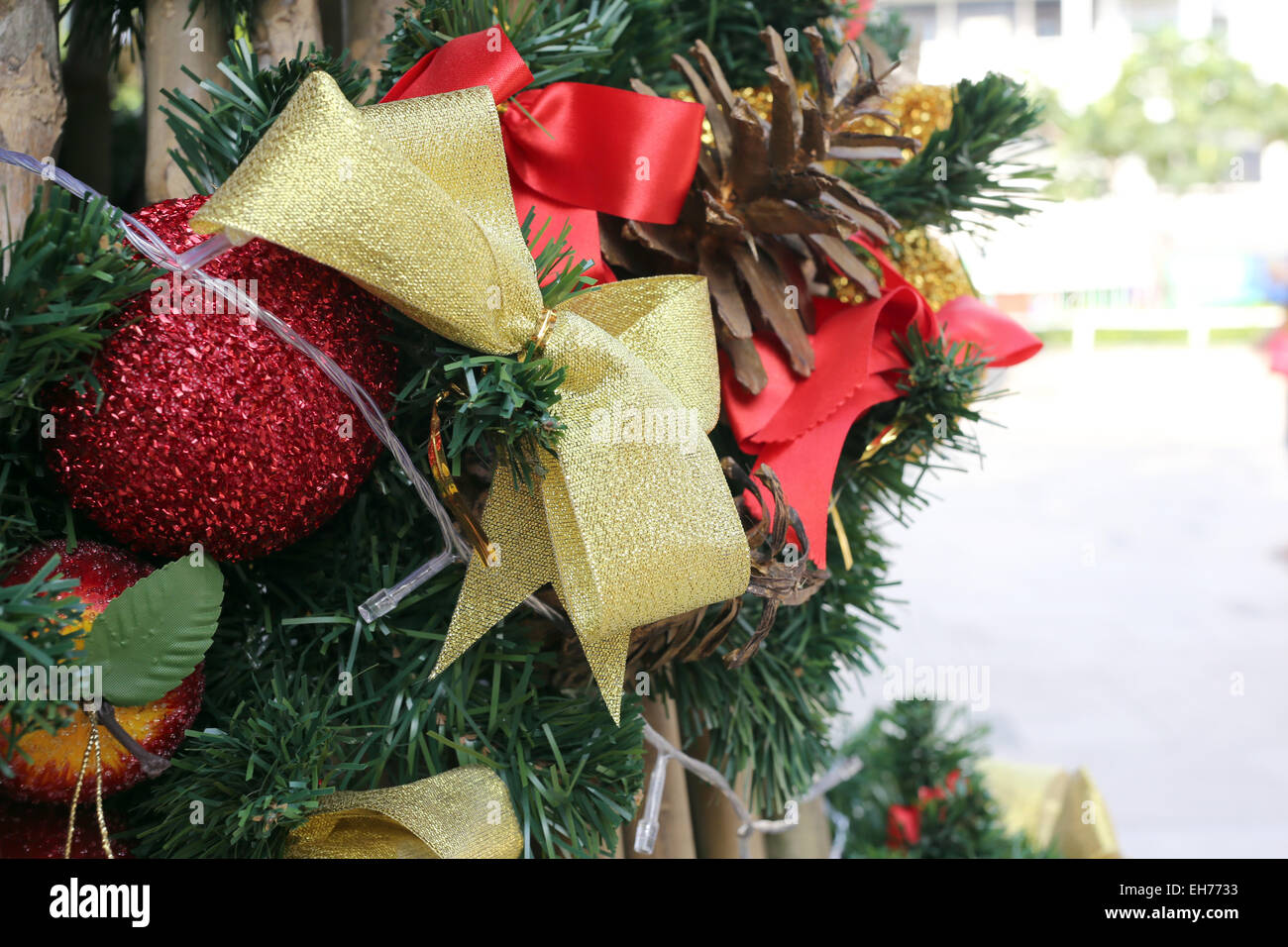 Decorate the Christmas tree for the New Year. Stock Photo