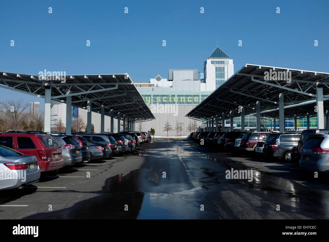 The view of Liberty Science Center from the parking lot, New Jersey USA