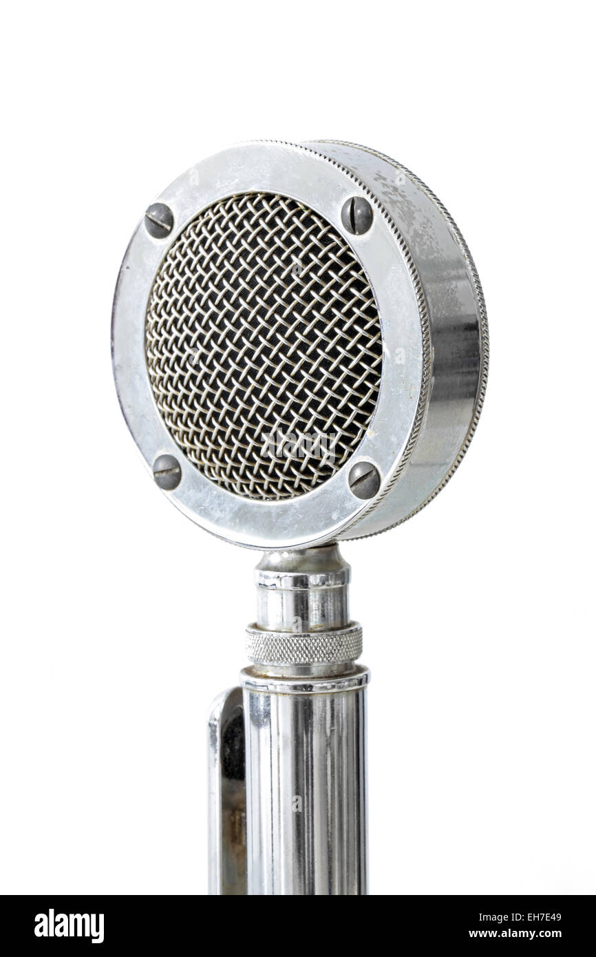 macro shot of vintage microphone on white background Stock Photo