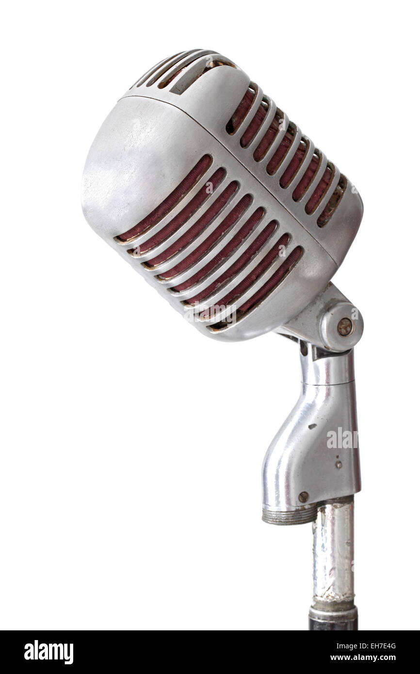 vintage microphone isolated on white Stock Photo