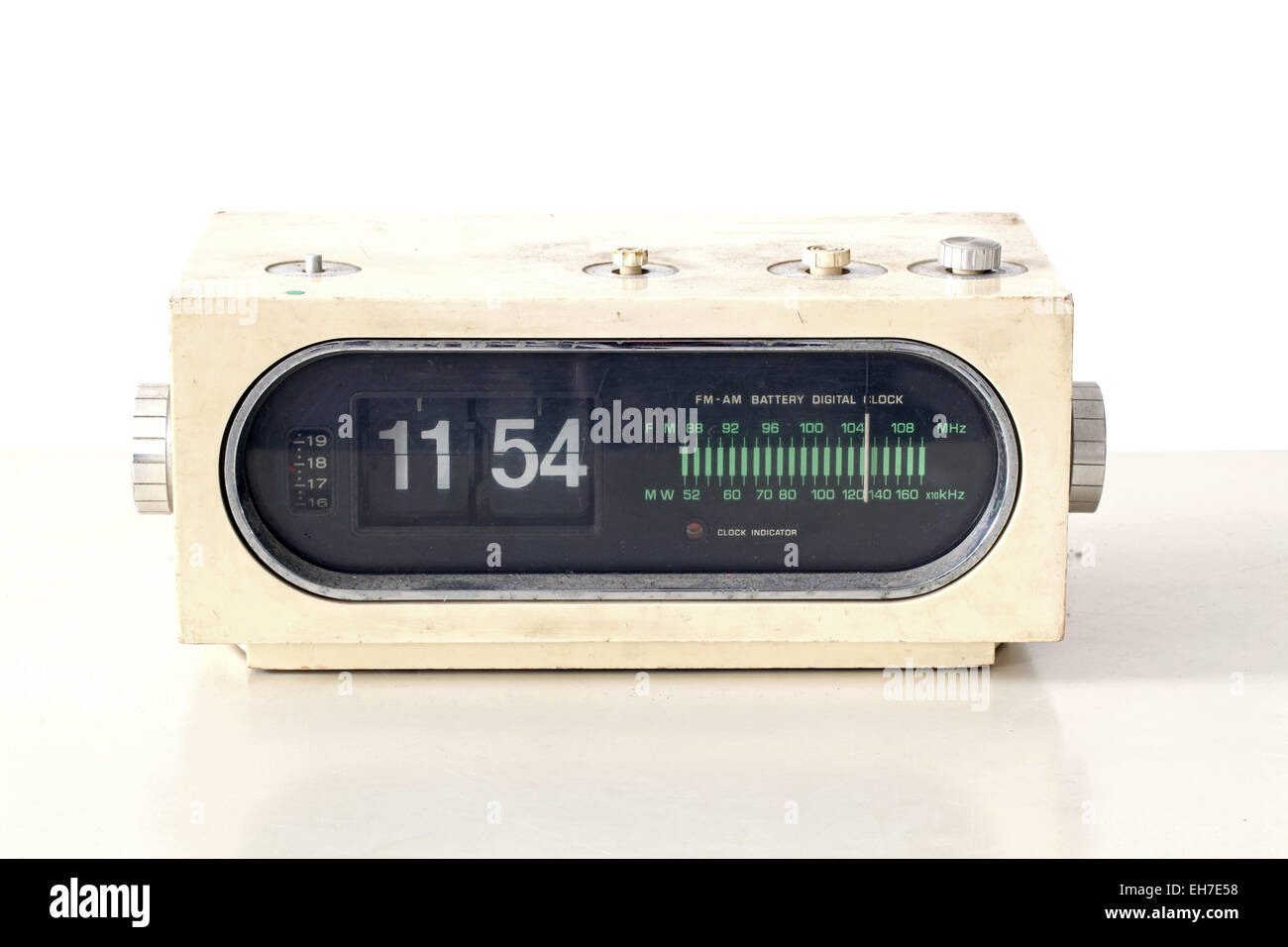 vintage clock radio set on old table Stock Photo