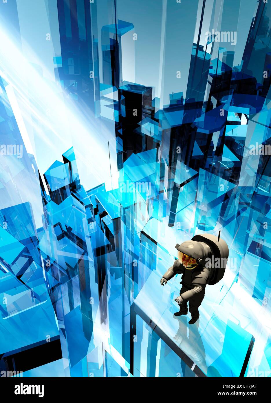 Astronaut on a futuristic building Stock Photo