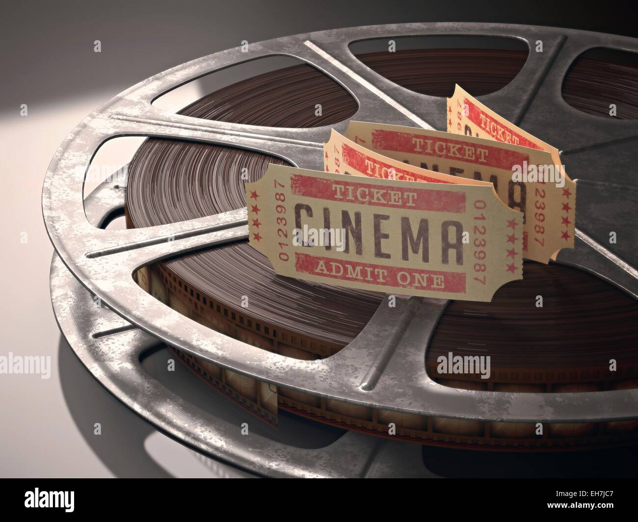Cinema tickets and movie reel Stock Photo