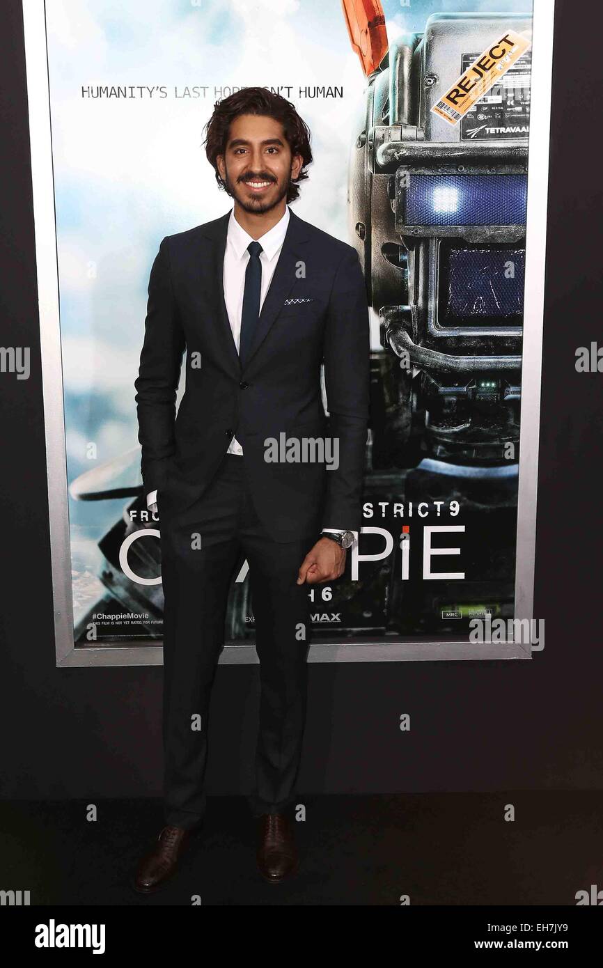 Actor Dev Patel attends the premiere of 'Chappie' at AMC Loews Lincoln Square on March 4, 2015 in New York City. Stock Photo