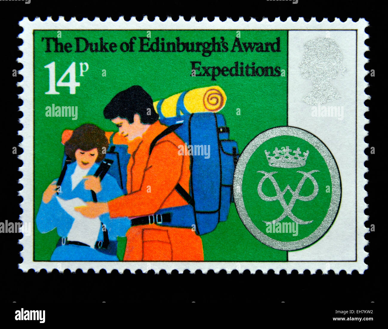 Postage stamp. Great Britain. Queen Elizabeth II. 1981. 25th.Anniversary of Duke of Edinburgh's Award Scheme. Expeditions. 14p. Stock Photo