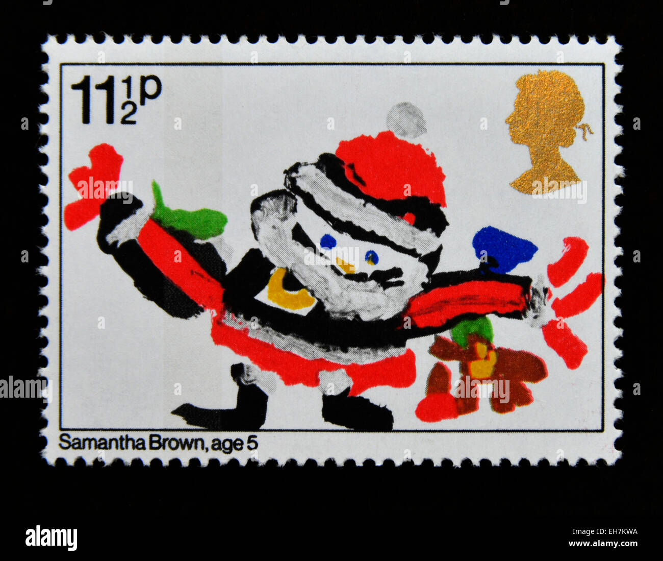 Postage stamp. Great Britain. Queen Elizabeth II. 1981. Christmas. Children's Pictures. Father Christmas. Stock Photo