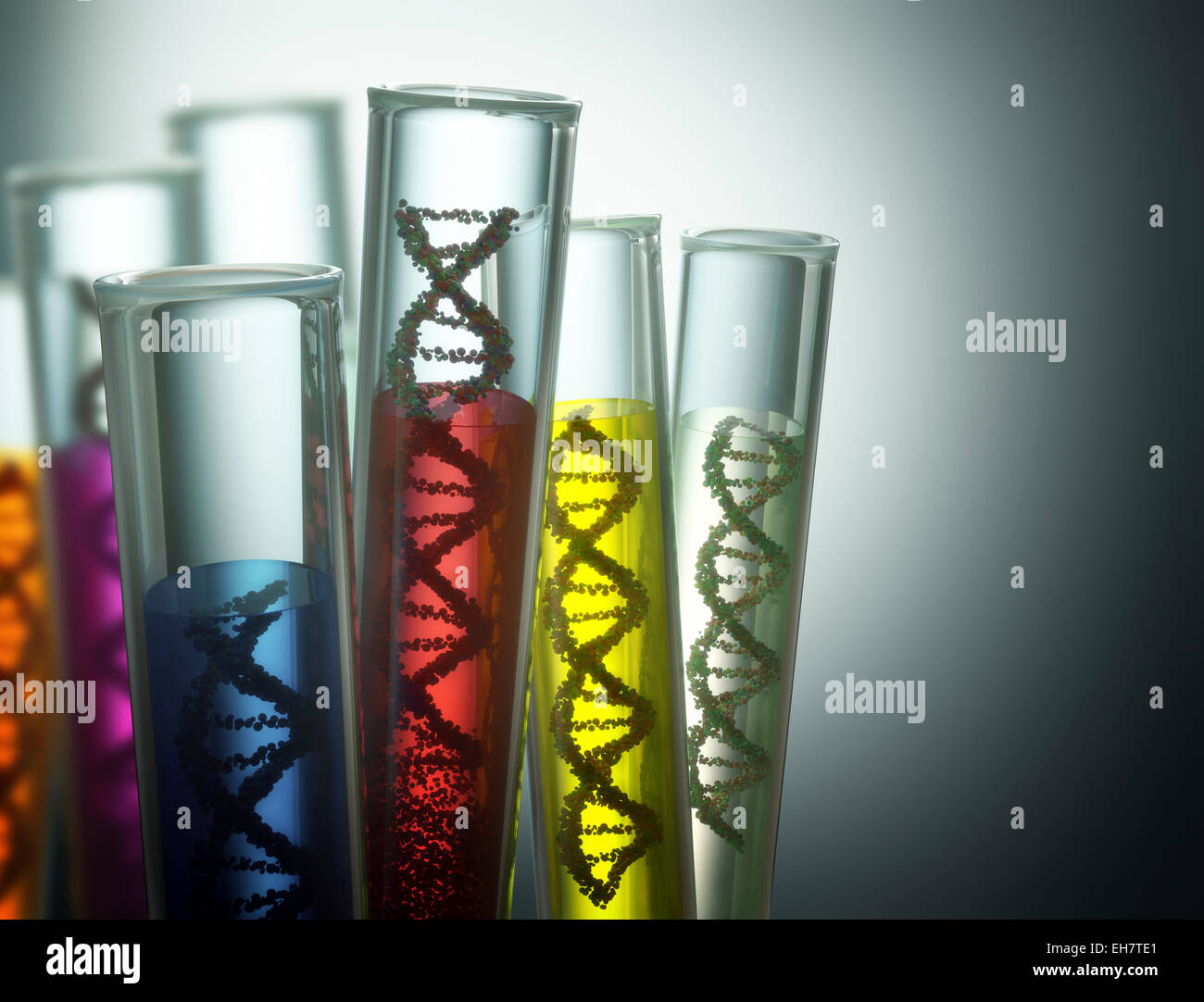 Test tubes containing DNA, illustration Stock Photo