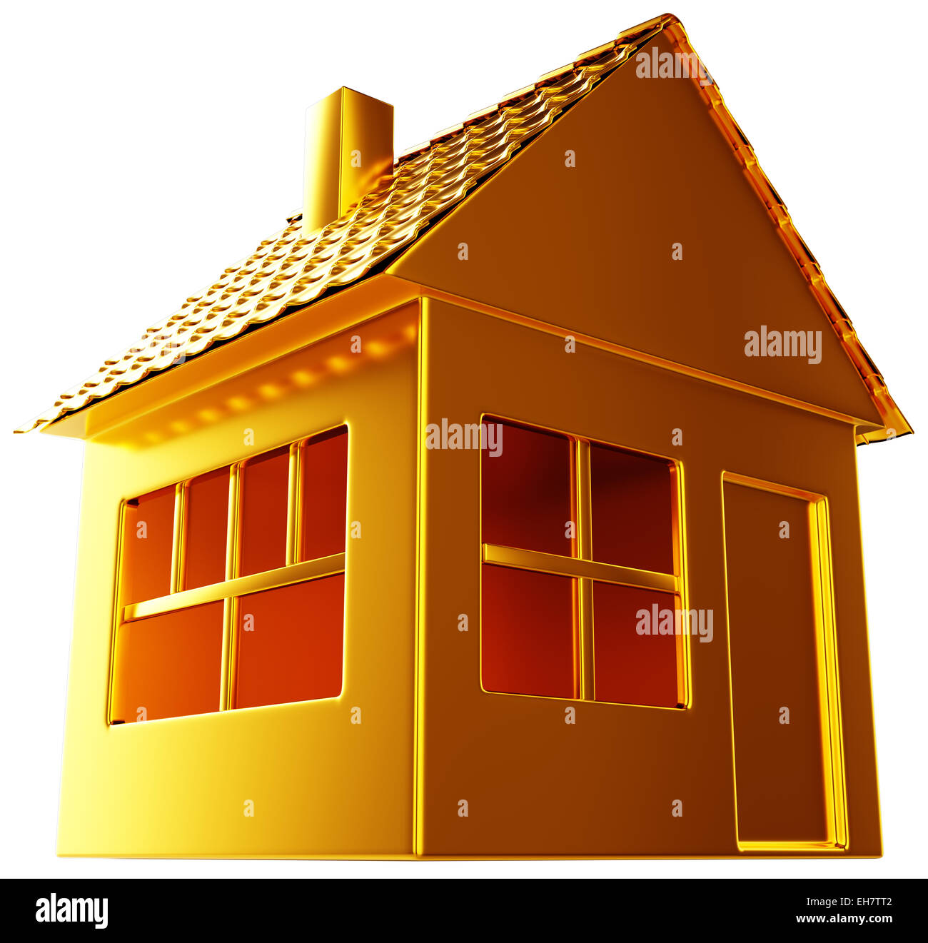 Costly realty: golden house shape isolated on white Stock Photo