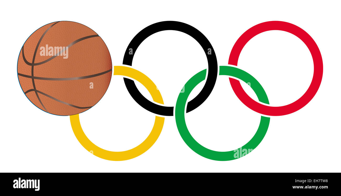 Olympic style rings with a basketball set over a white background Stock  Photo - Alamy