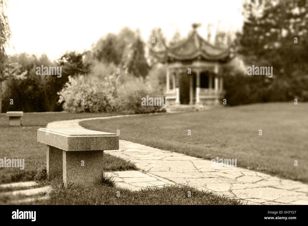 Japanese garden, black and white Stock Photo