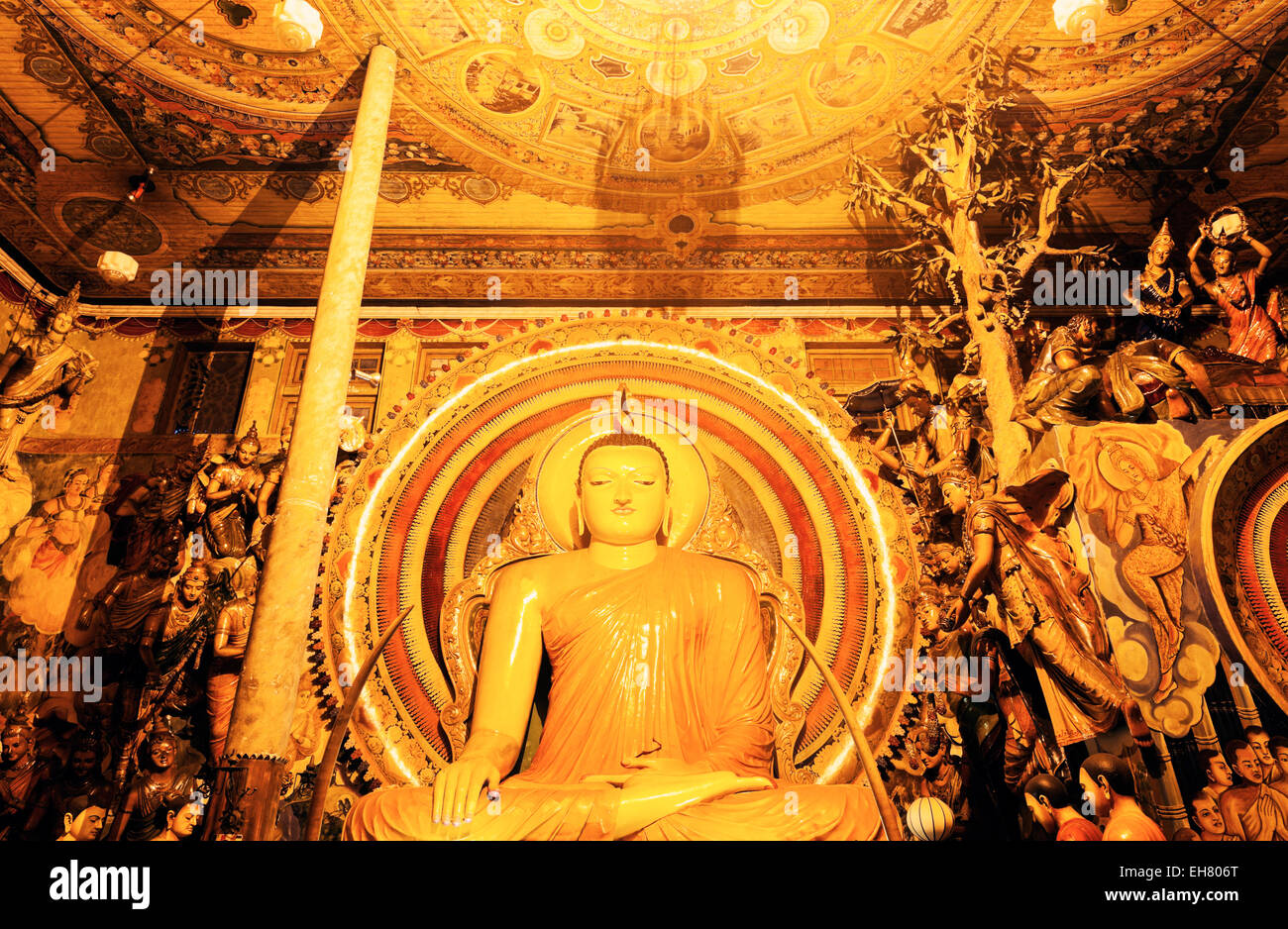 Budda statue in Gangaramaya Temple - Colombo, Sri Lanka Stock Photo