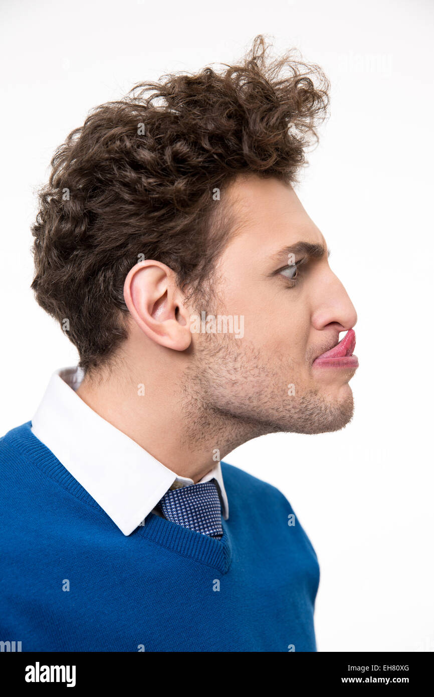 Portrait of fun man with tongue hanging out Stock Photo