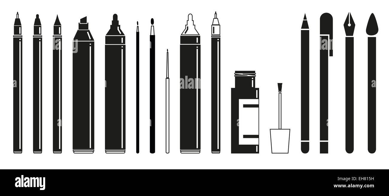 Simple flat black and white scripting and drawing tools Stock Photo