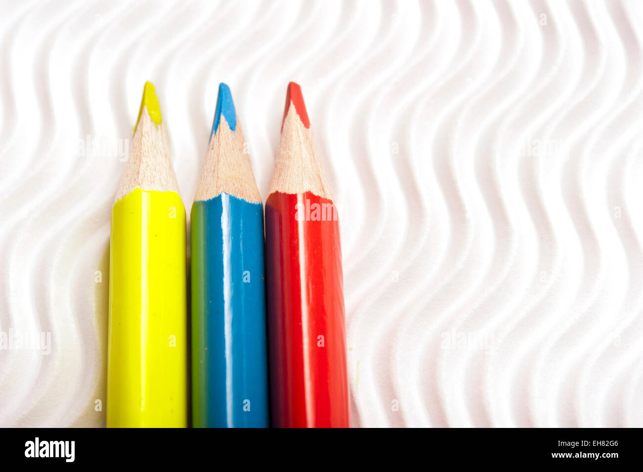 blue yellow and red pencils Stock Photo