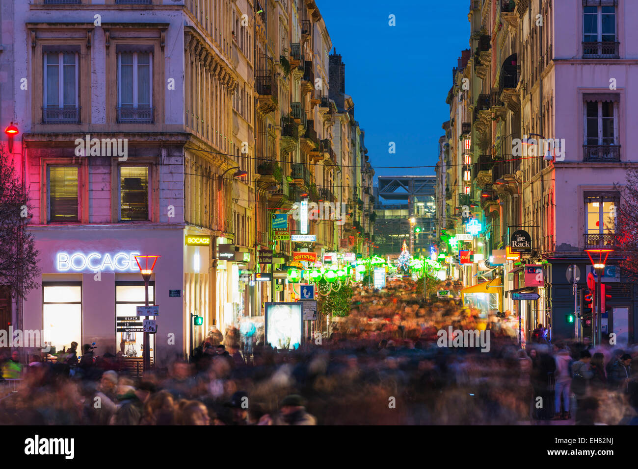Busy city center crowds, Fete des Lumieres (Festival of Lights), Lyon, Rhone-Alpes, France, Europe Stock Photo