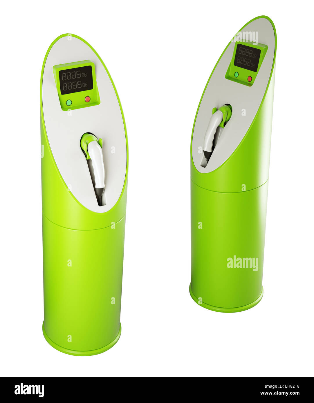 Fuel and transportation group of charging stations on white Stock