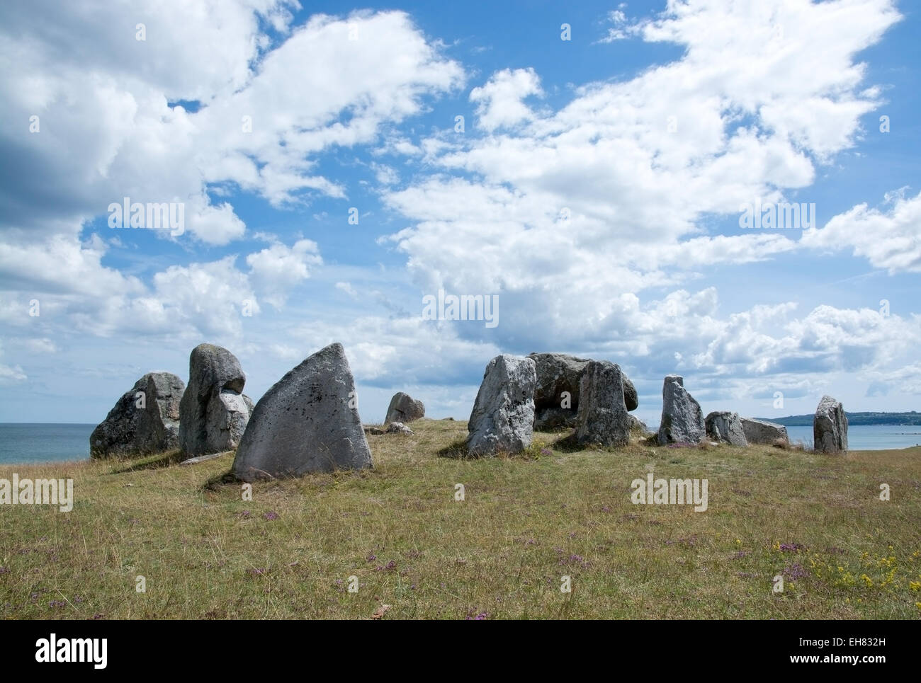 Ancient stone structure by Skane coast, Sweden in June. Stock Photo