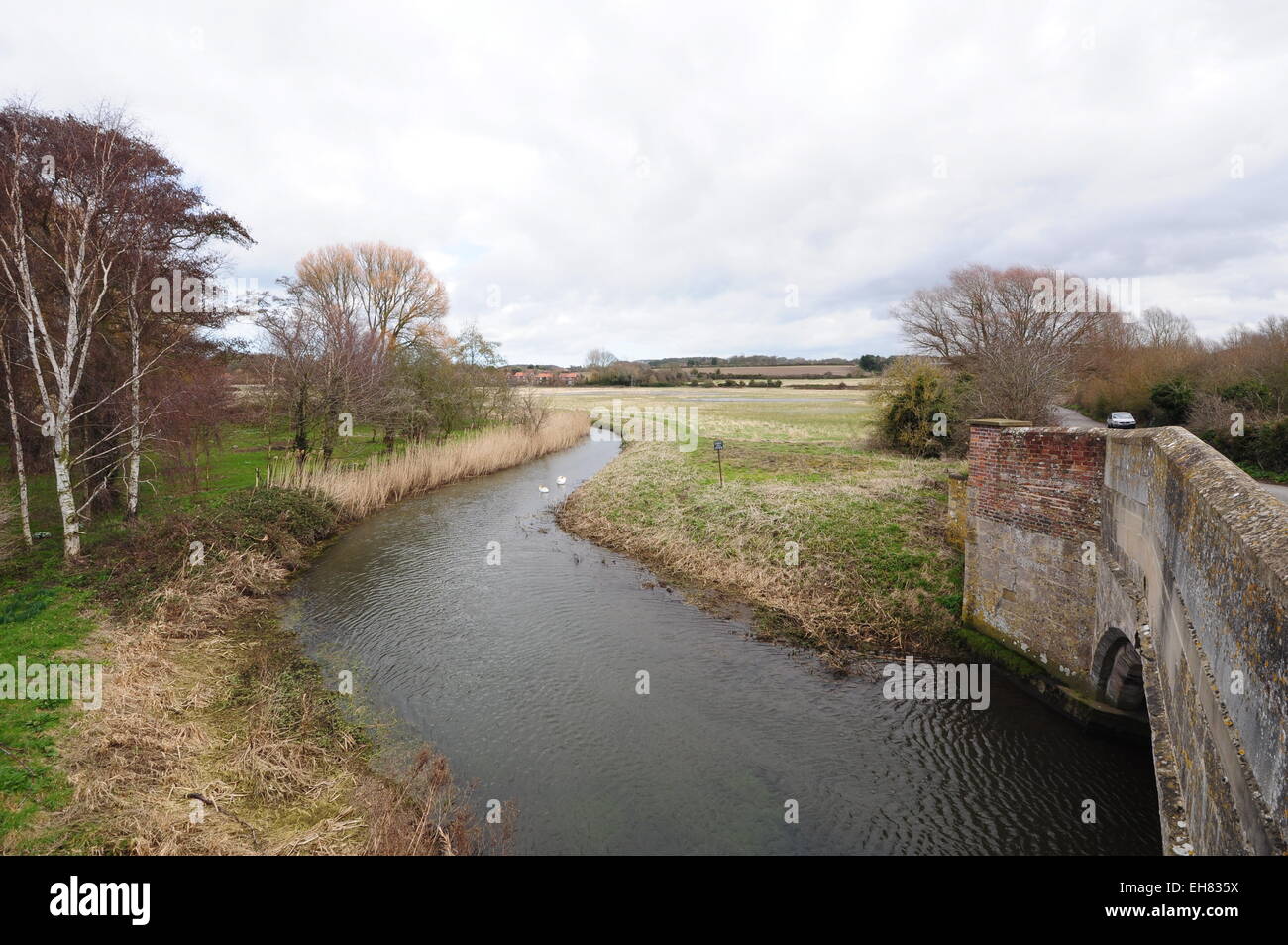 The River Glaven at Wiveton, north Norfolk, looking downstream from Wiveton bridge. Stock Photo