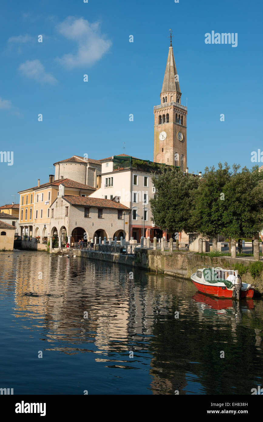 The river port and the oratory of the Madonna della Pescheria, Portogruaro, Veneto, Italy, Europe Stock Photo