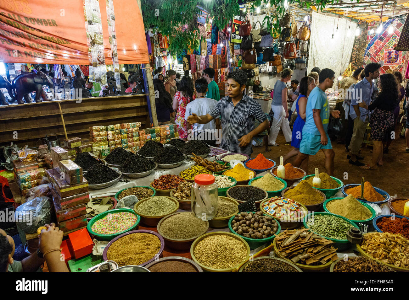 Spice shop at the Saturday Night Market, Goa, India, Asia Stock Photo