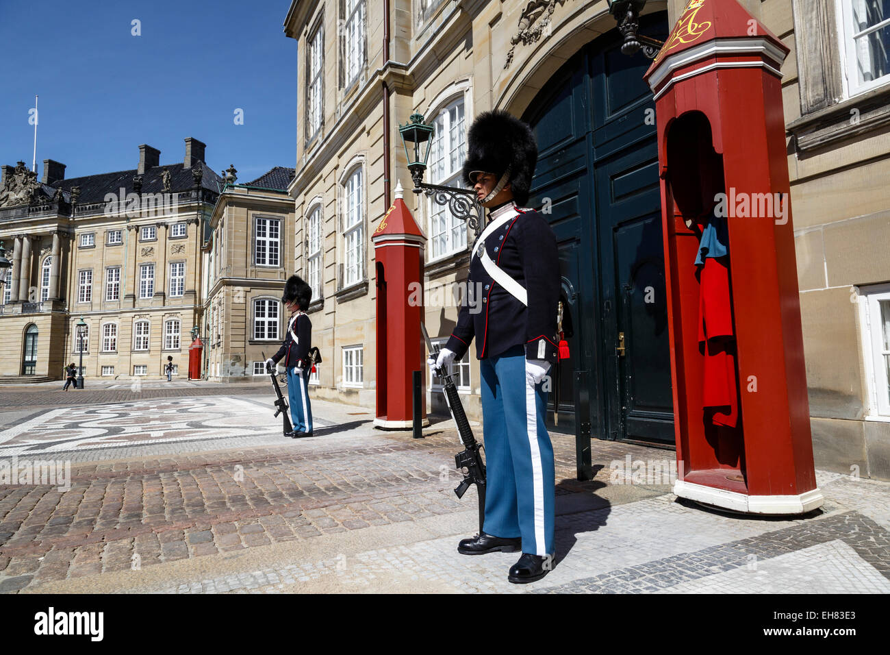 Guards at Amalienborg Royal Palace, Copenhagen, Denmark, Scandinavia, Europe Stock Photo