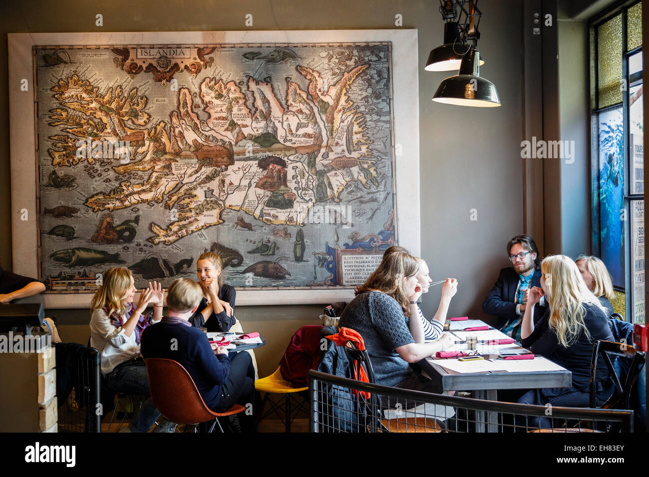 People sitting at Bunk bar and cafe, Reykjavik, Iceland, Polar Regions Stock Photo