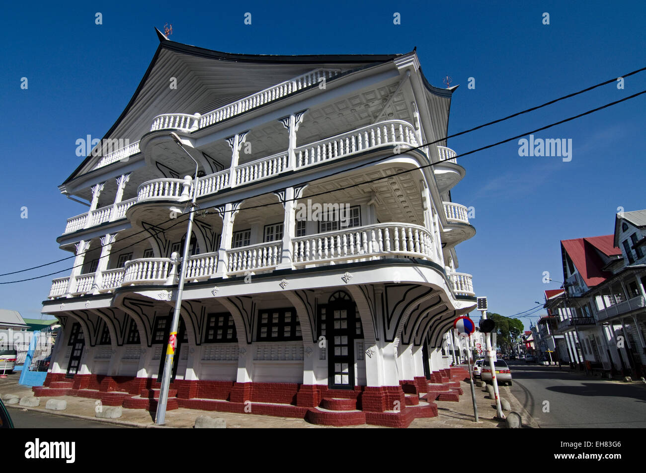 Recently constructed house in the traditional style of Paramaribo, Suriname, South America Stock Photo