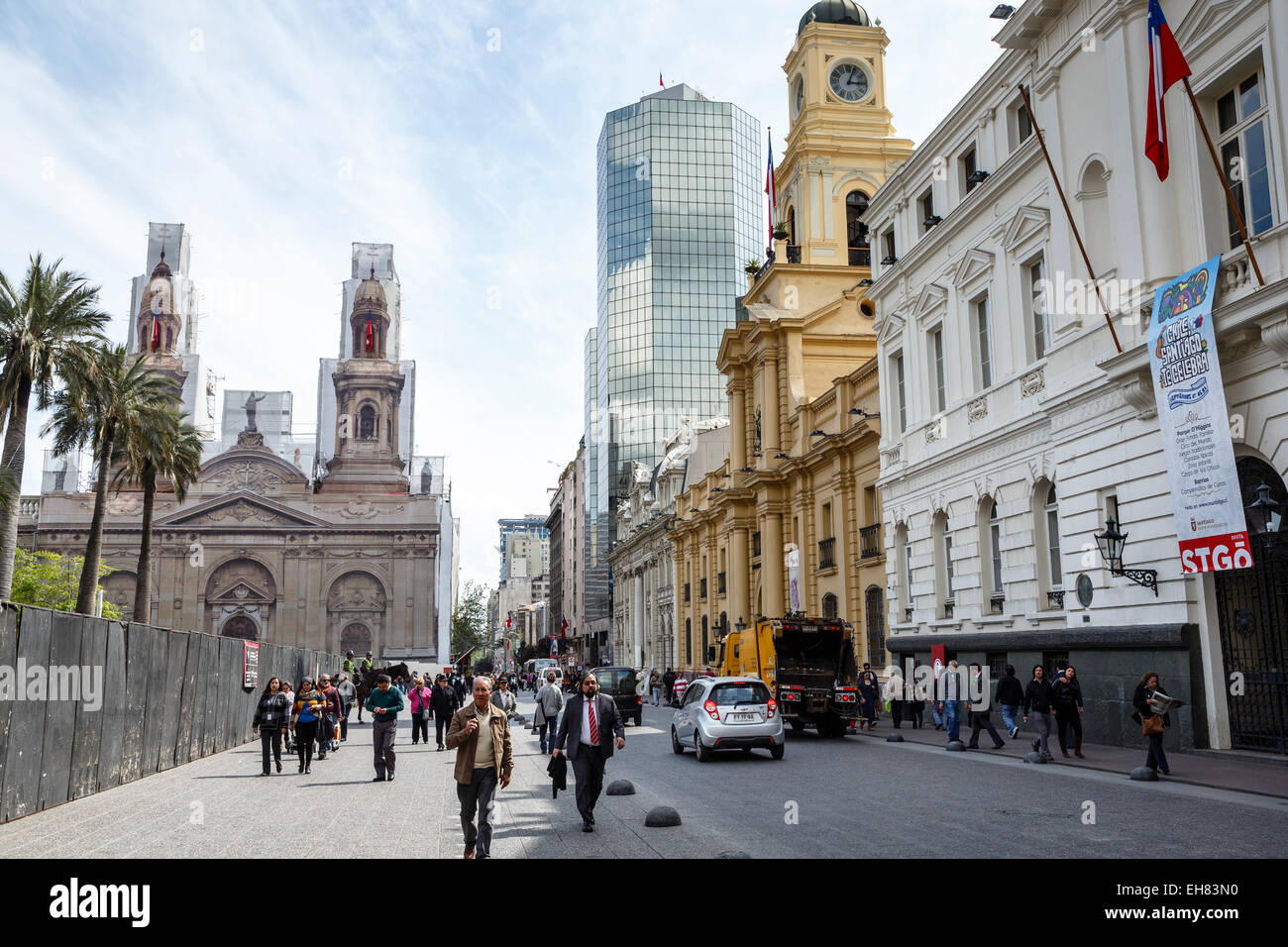 National Historic Museum and the Correo Central buildings on Plaza de Armas, Santiago, Chile, South America Stock Photo