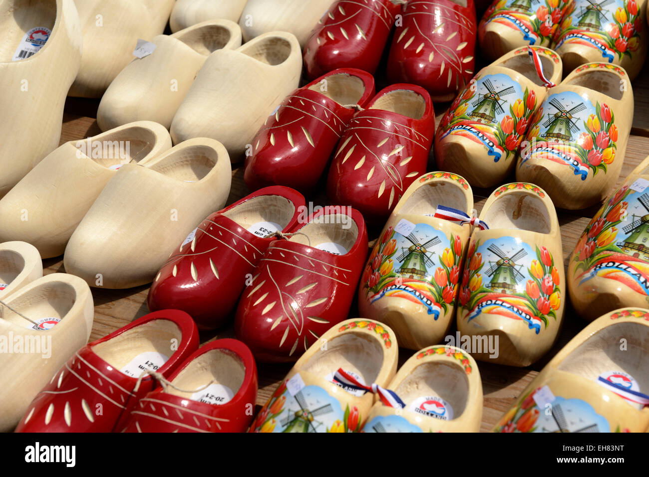 Painted traditional Dutch wooden clogs, Waagplein Square, Alkmaar, North Holland, Netherlands, Europe Stock Photo
