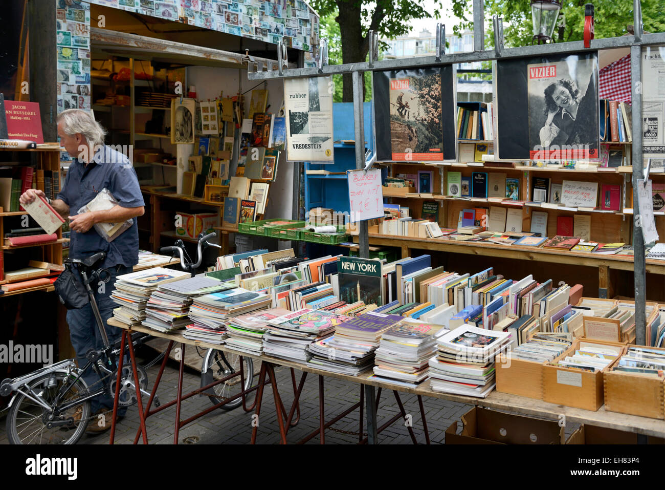 Bookstall on Waterlooplein Flea Market, Amsterdam, North Holland, Netherlands, Europe Stock Photo