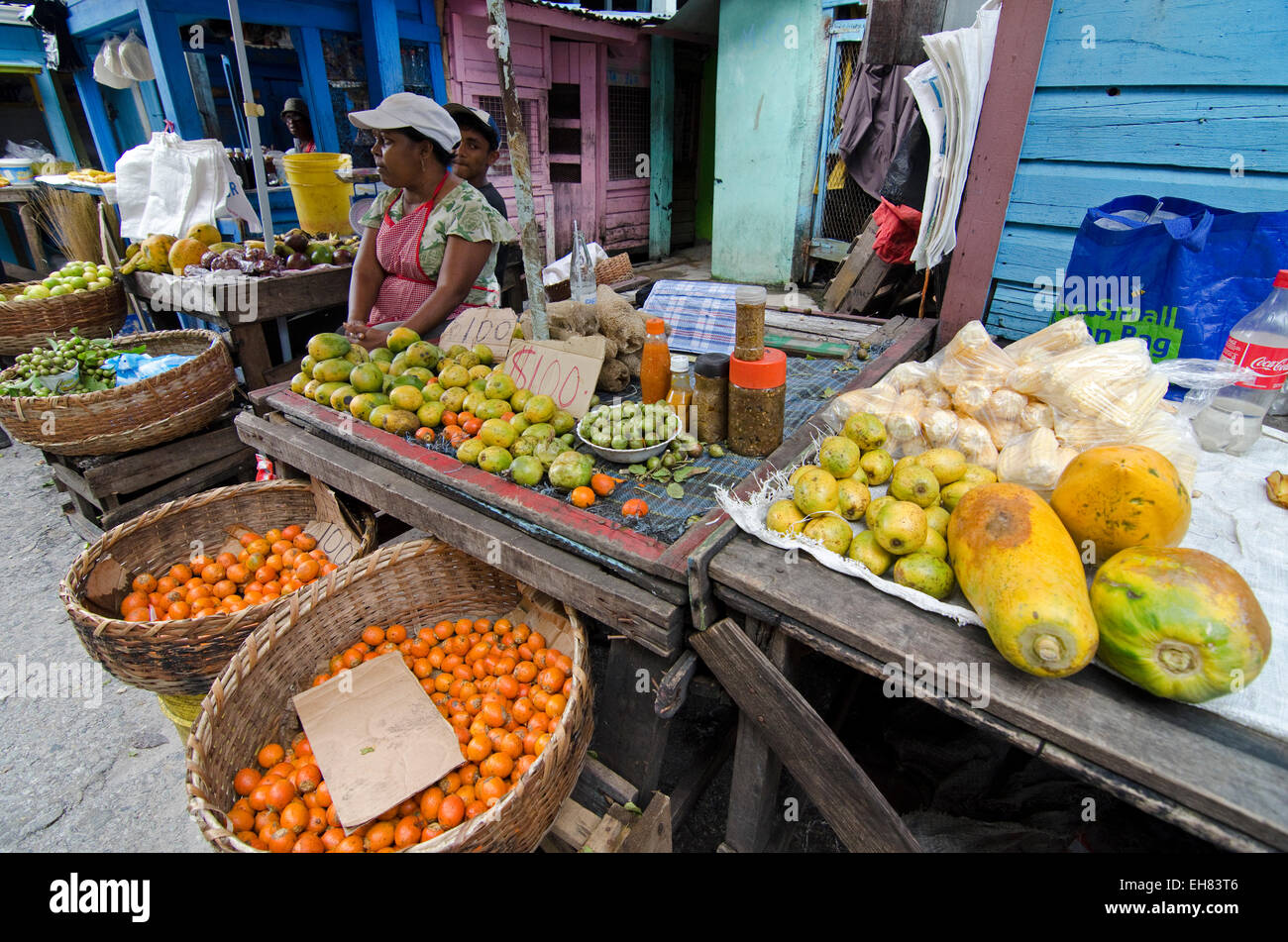 Fruit and vegetable stall in Stabroek Market, Georgetown, Guyana, South America Stock Photo
