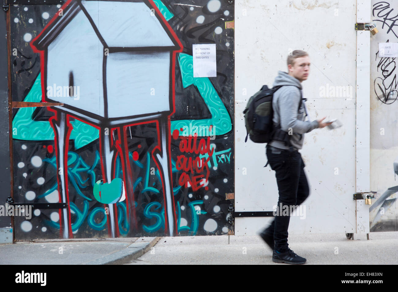 Grafitti art in Shorditch, central London, currently a place of young hipster creativity. Stock Photo