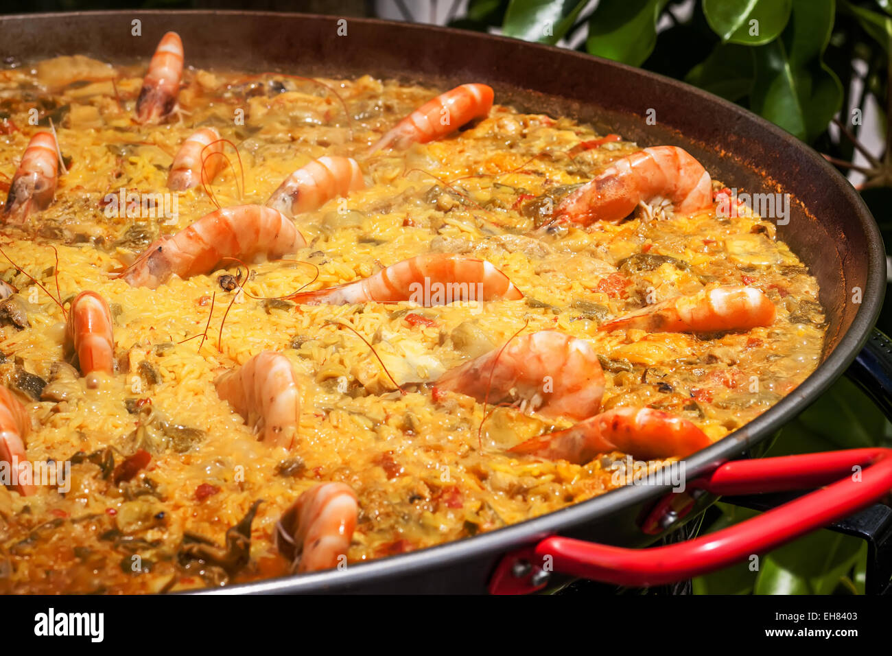 spanish rice with vegetables and shirmp also called paella Stock Photo