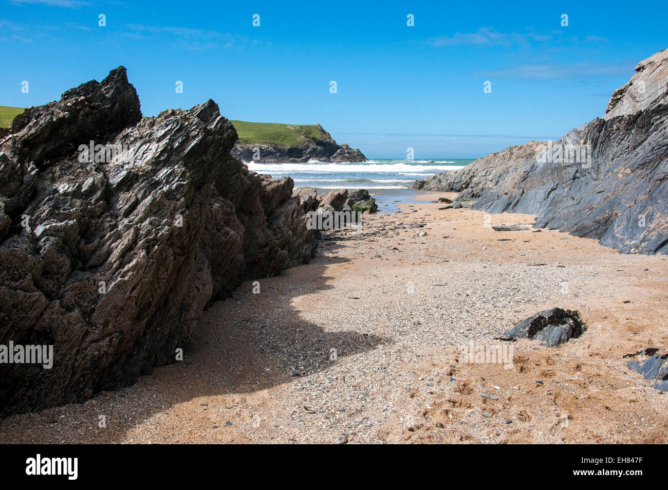 Beautiful sunny spring day on Porth Joke beach near Newquay in Cornwall, England. Stock Photo