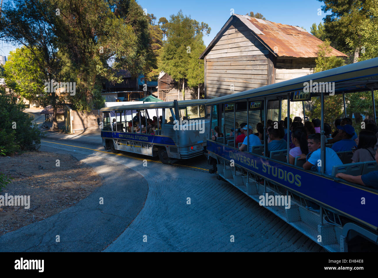 Bus Tour In Universal Studios Theme Park, Los Angeles, California Stock Photo