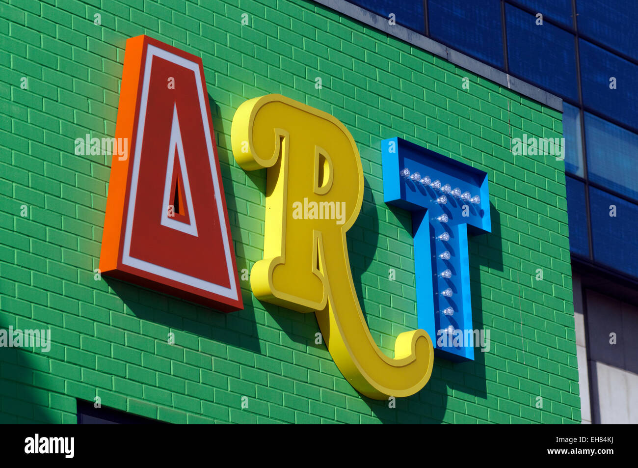 Multi coloured sign for Steak Art Restaurant, Cardiff, South Wales, UK. Stock Photo