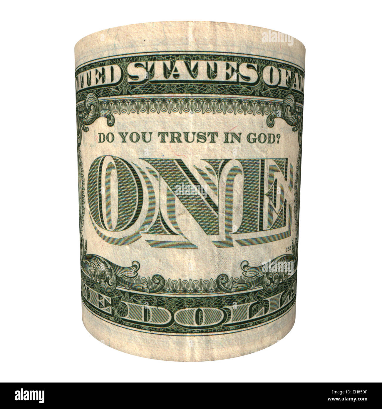 One U.S. dollar banknote with question Do You trust in God? Stock Photo
