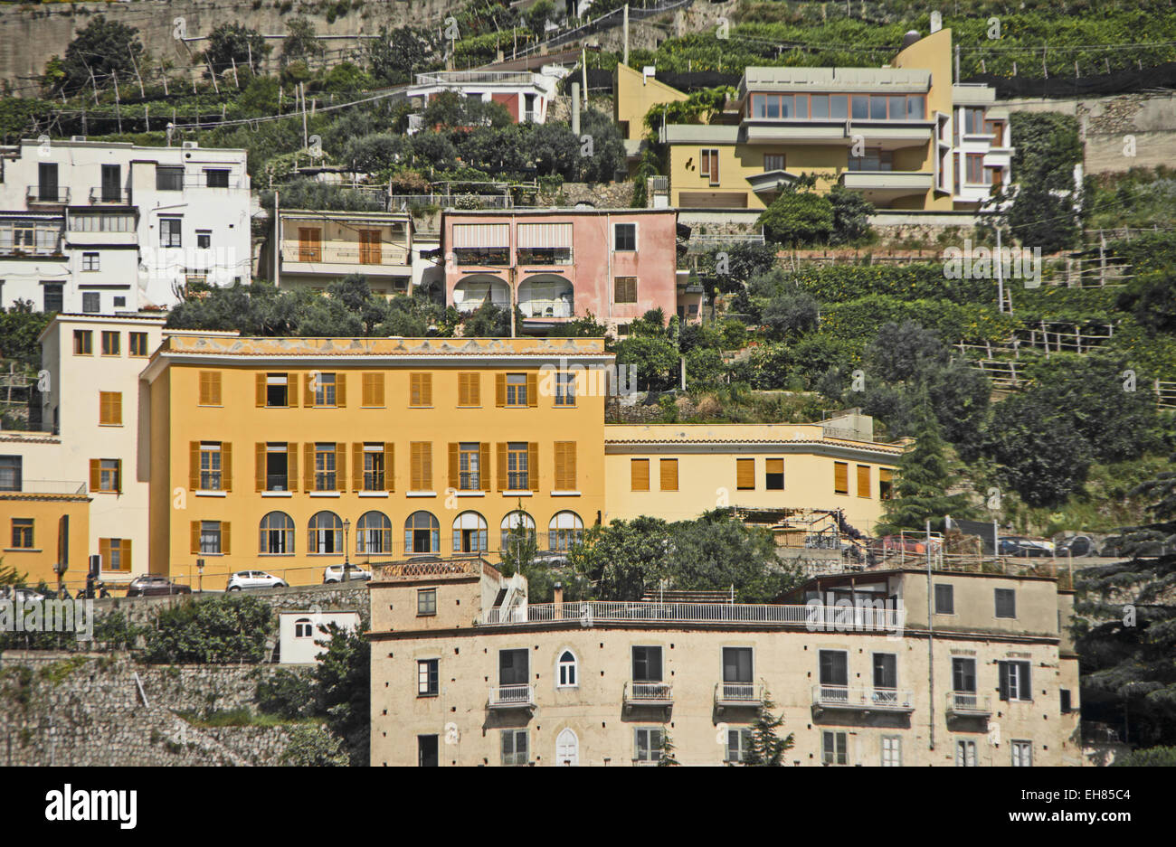 Amalfi Buildings on Hill Side Amalfi Coast Campania Italy Mediterranean Europe Stock Photo