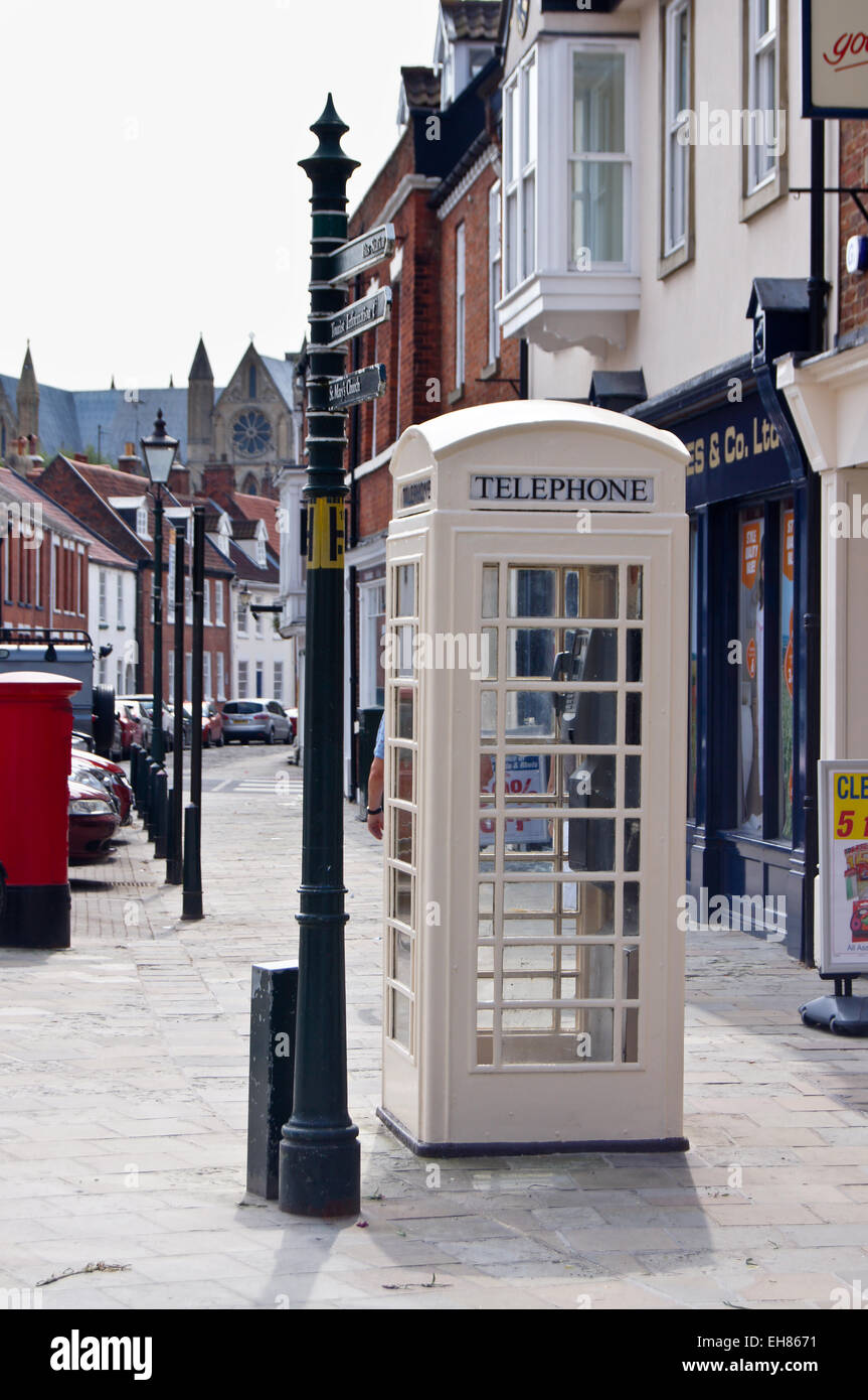 A white telephone box type K6 by Giles Gilbert Scott, 1935, Kingston