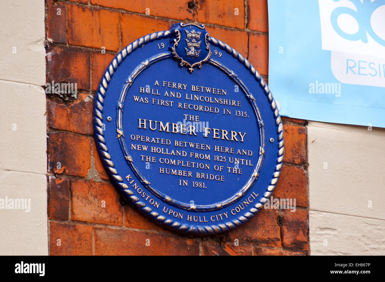 Historical plaque on the  Humber Ferry building, 1880, Kingston upon Hull, East Riding, Yorkshire, England Stock Photo
