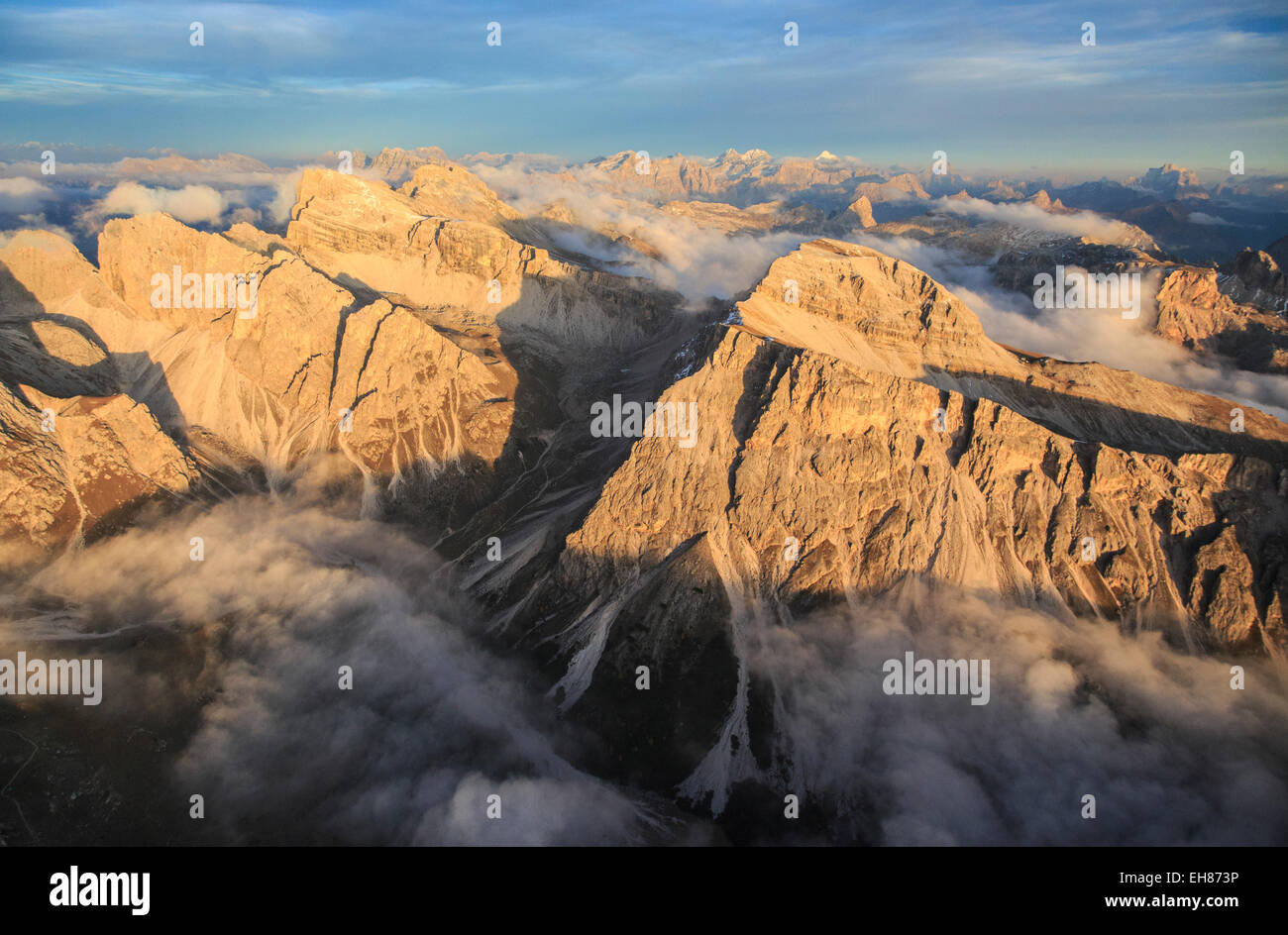 A helicopter flight is the perfect way to enjoy the majesty of the Dolomites, South Tyrol, Italy, Europe Stock Photo