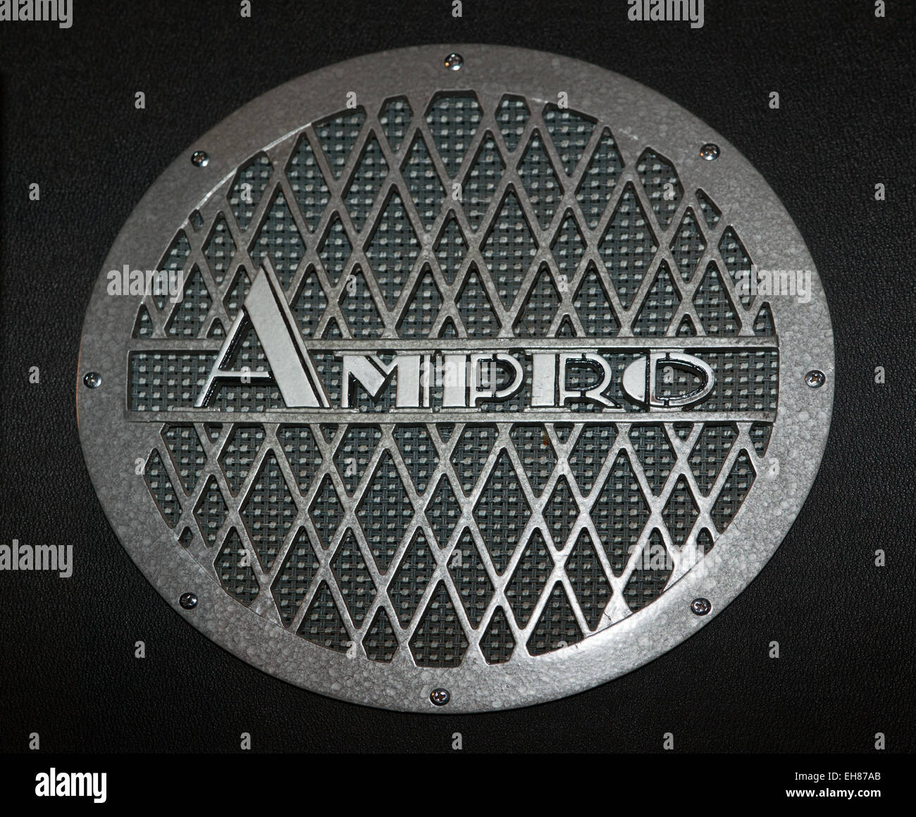 Close-up view of the speaker grill of a vintage Ampro speaker cabinet from the 1950'S Stock Photo