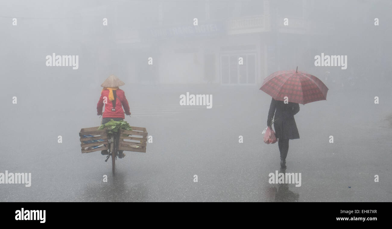 wet and foggy day in hill tribe town of Sa Pa,Sapa,Vietnam, Stock Photo