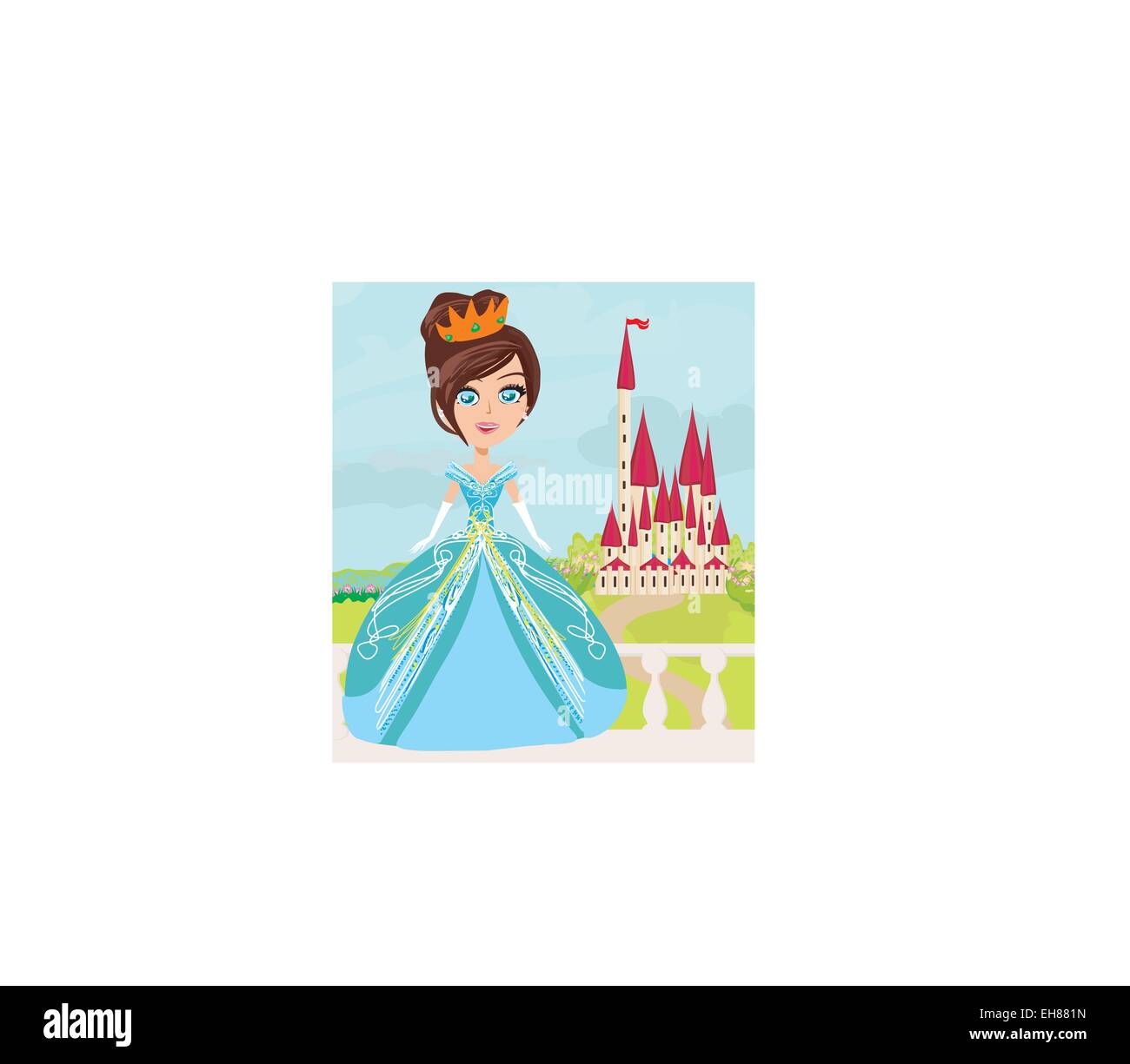 Illustration of cute little princess and a beautiful castle Stock ...