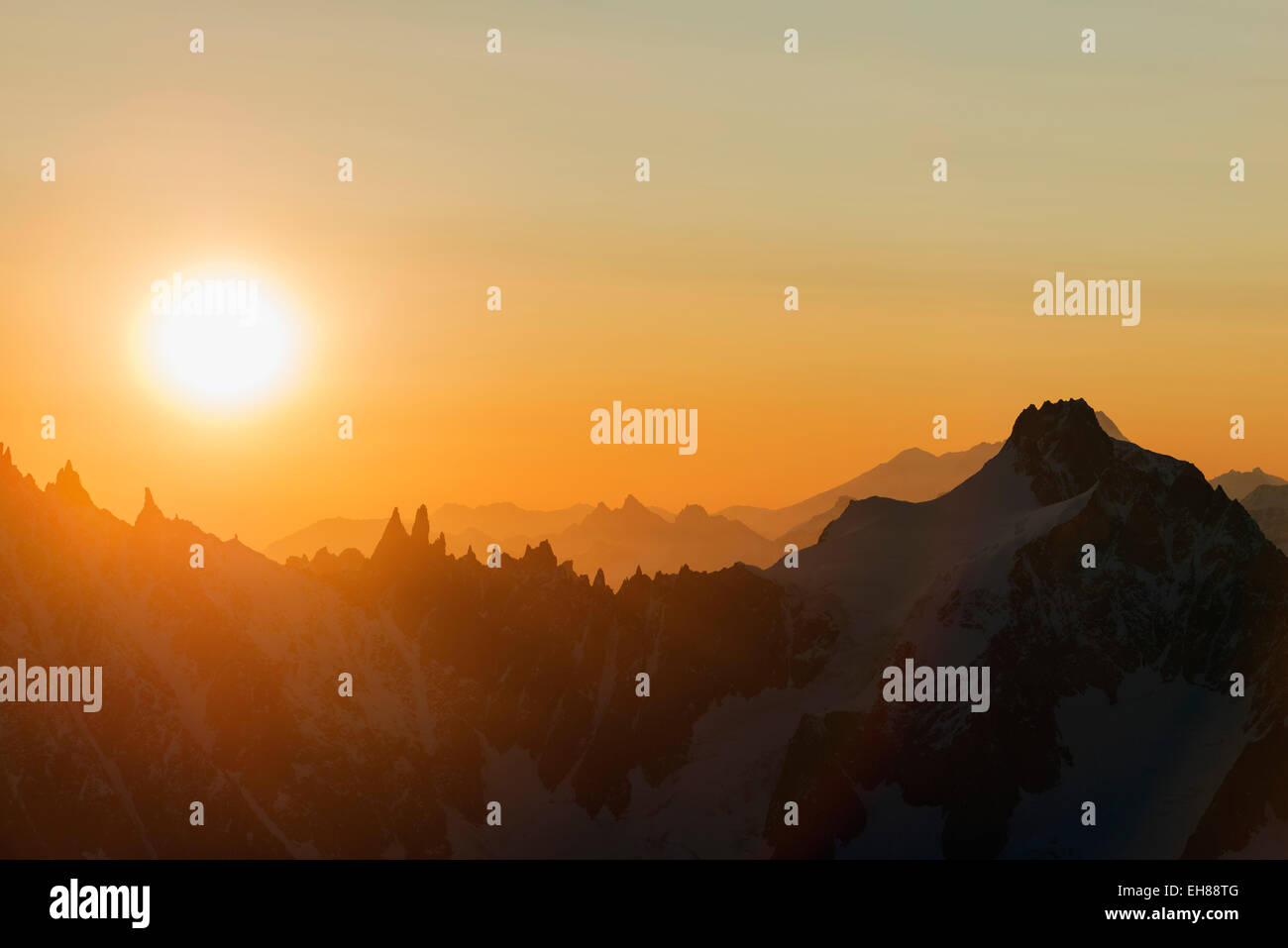 Aiguille du Midi sunrise, Chamonix, Rhone Alps, Haute Savoie, France, Europe Stock Photo