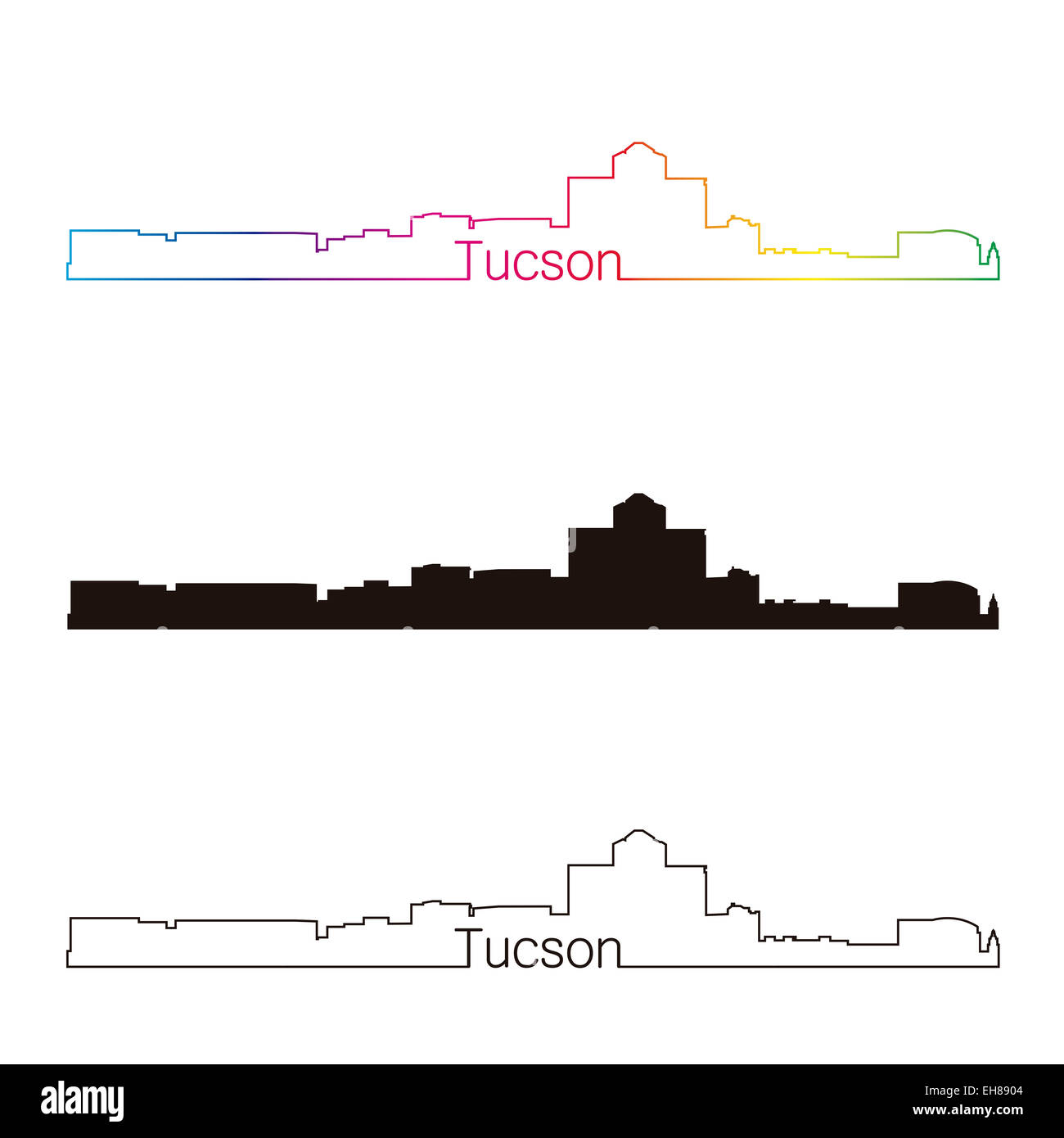 Tucson skyline linear style with rainbow Stock Photo